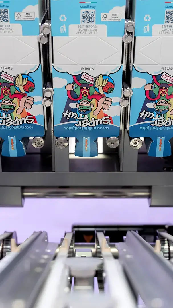 Doypack with a printed brand logo and environmental symbols on the packaging line | Encanto Nutraceutical Doypack with brand name and environmental symbols printed on the packaging line