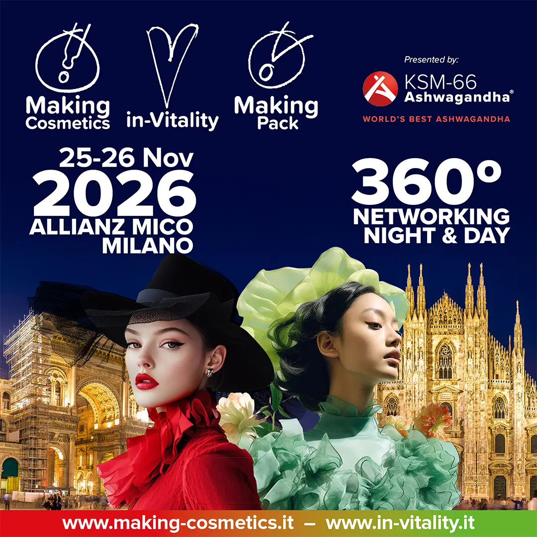 Encanto Nutraceutique au salon in-Vitality 2026 – Stand A59 | Encanto Nutraceutica in-Vitality, Making Cosmetics et Making Pack 2026, les 25 et 26 novembre, Allianz MiCo, Milan