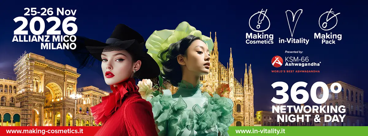 Encanto Nutraceutique au salon in-Vitality 2026 – Stand A59 | Encanto Nutraceutica in-Vitality, Making Cosmetics et Making Pack 2026, les 25 et 26 novembre, Allianz MiCo, Milan